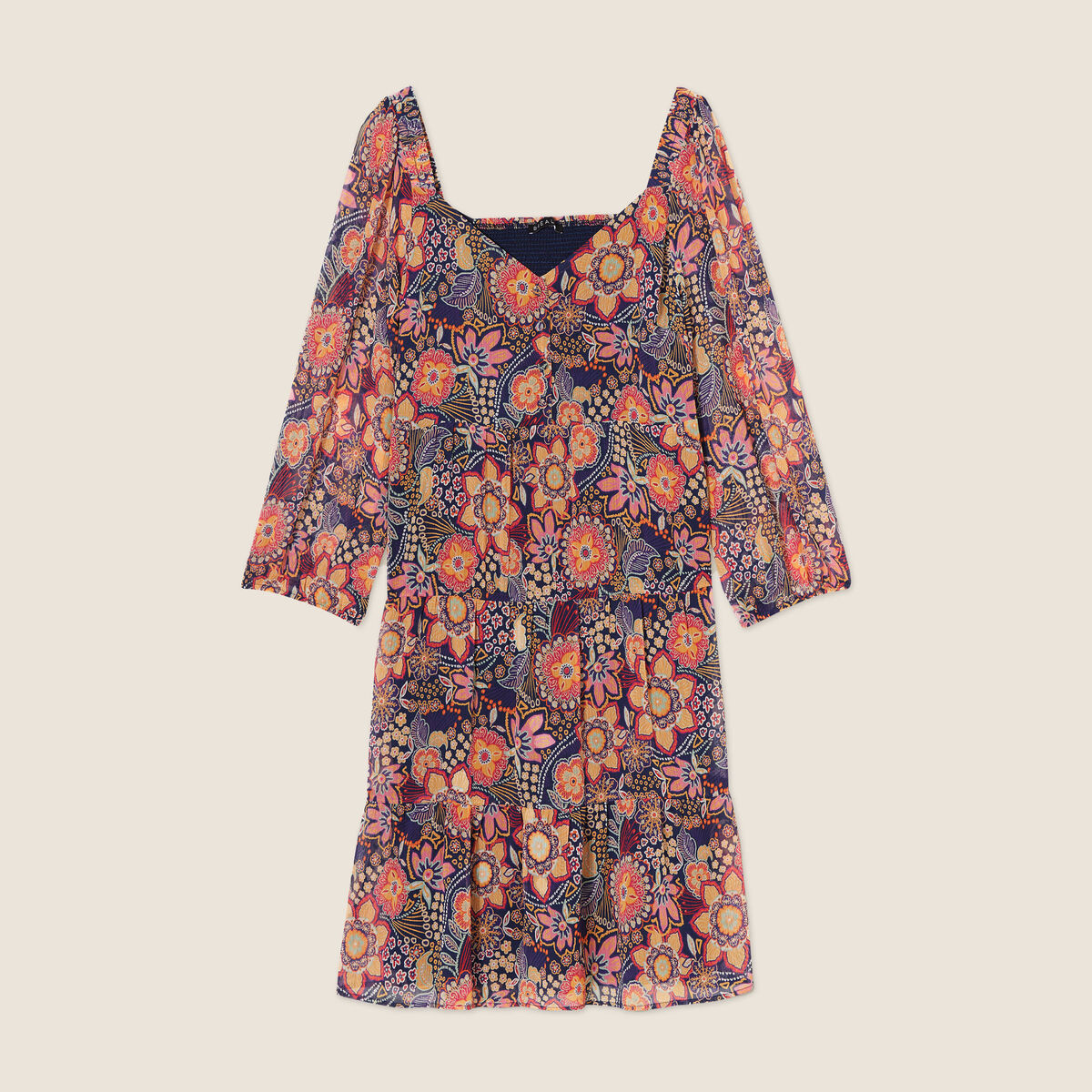 Robe évasée manches 3/4 violet femme