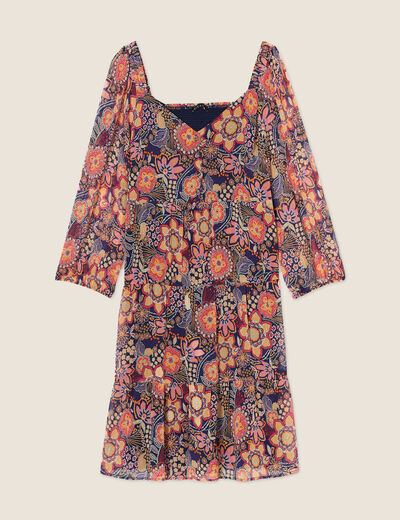 Robe évasée manches 3/4 violet femme