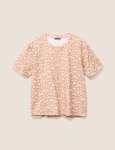 T-shirt droit col rond manches courtes marron femme