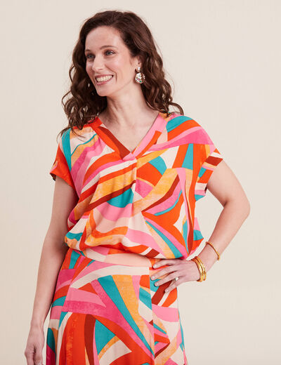 Blouse manches courtes multicolore femme