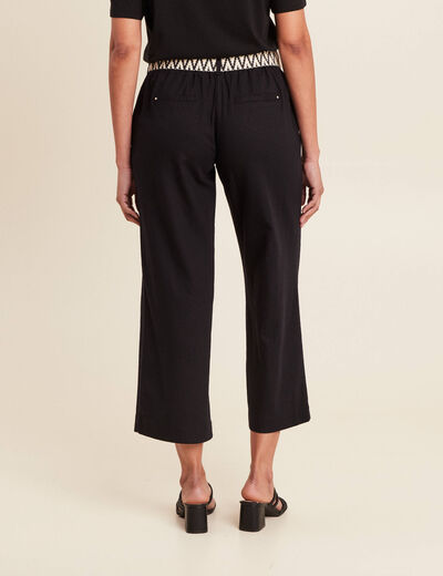Pantalon large 7/8ème ceinturé noir femme