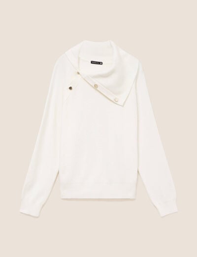 Pull droit col montant manches longues ecru femme