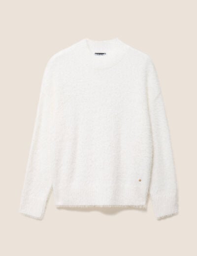 Pull col montant doux ecru femme
