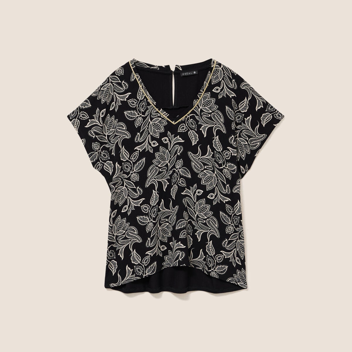 Blouse col v manches courtes noir femme