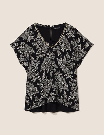 Blouse col v manches courtes noir femme