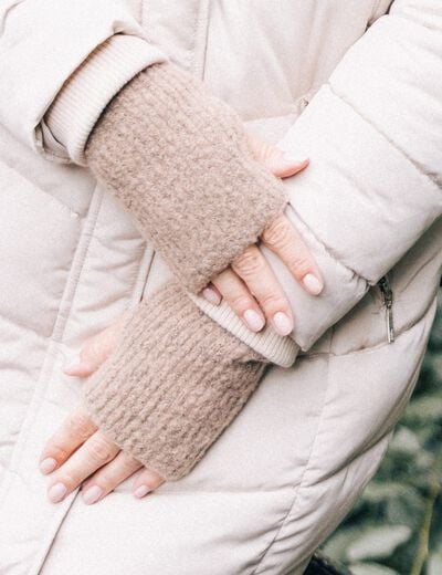 Gants avec mitaines amovibles taupe femme
