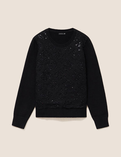 Pull col rond &agrave; strass noir femme