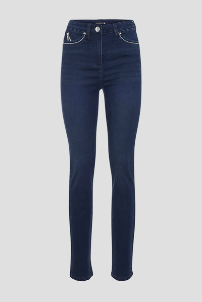 Jean ajusté taille haute denim brut femme