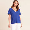 T-shirt col v manches courtes bleu fonc&eacute; femme