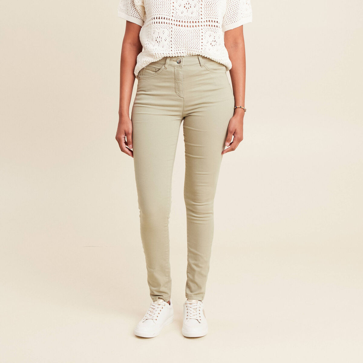 Pantalon léger taille haute long vert clair femme