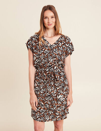 Robe droite courte manches courtes marron femme