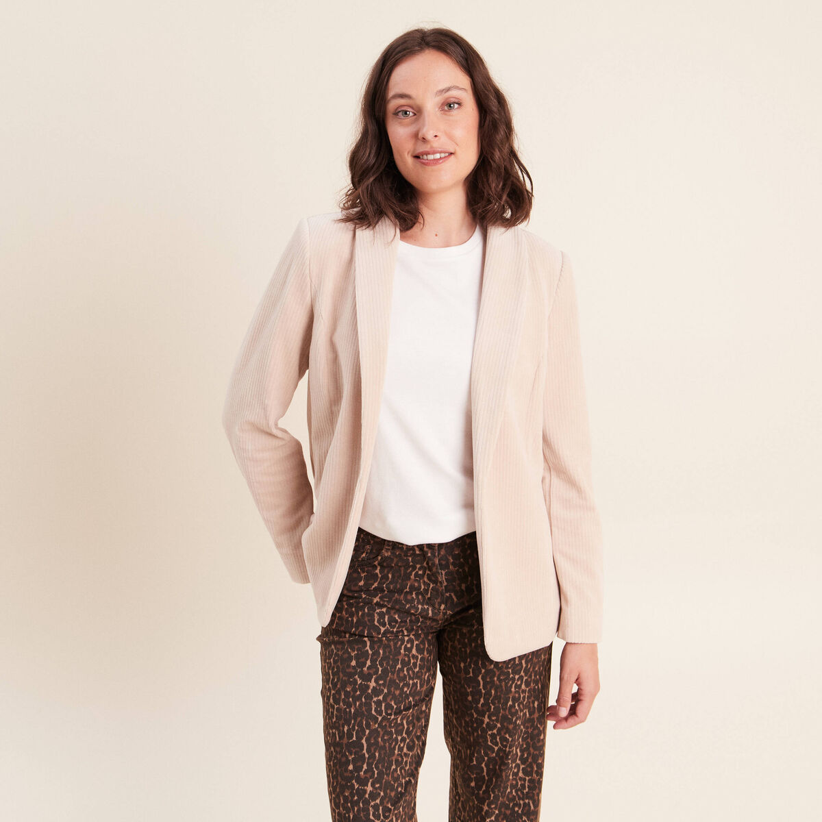 Veste tailleur velours sable femme
