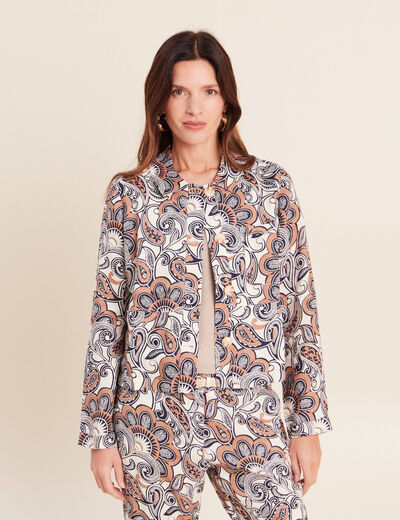 Veste courte droite manches longues marron femme