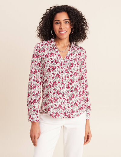 Chemise cintr&eacute;e manches longues fluide rose femme