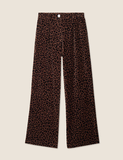 Pantalon large velours marron femme