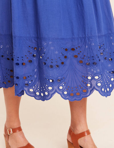 Jupe taille haute doubl&eacute;e avec broderie bleu fonc&eacute; femme