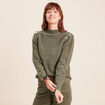 Pull col rond manches longues vert kaki femme