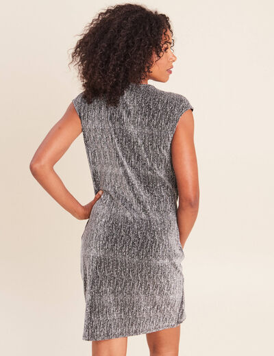Robe ajust&eacute;e courte col v sans manches gris argent femme