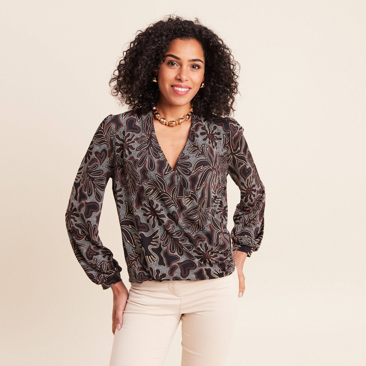 T-shirt cache-c&oelig;ur noir femme