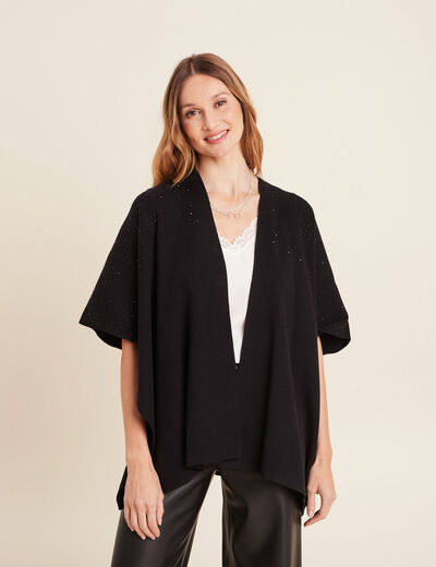 Poncho mi-long avec strass noir femme