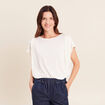 T-shirt droit col rond manches courtes ecru femme