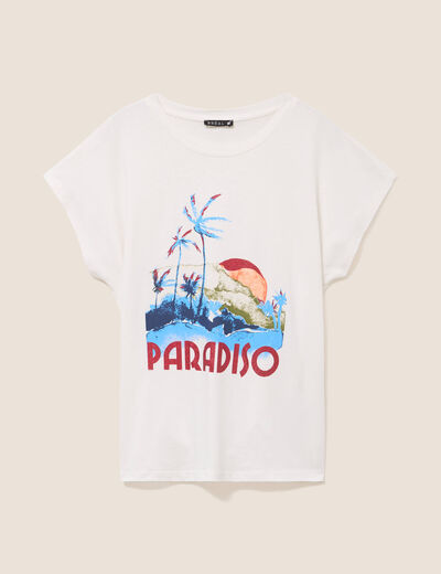 T-shirt col rond manches courtes ecru femme