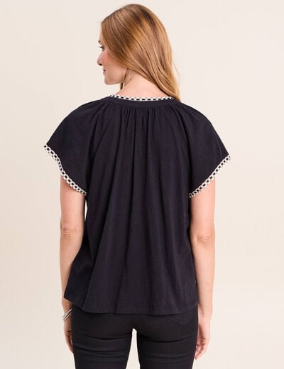 T-shirt col tunisien noir femme