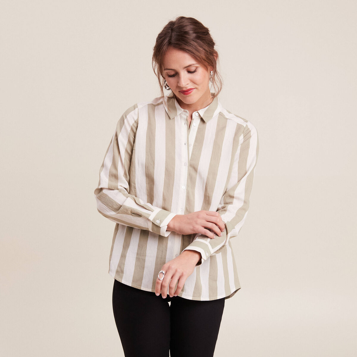 Chemise manches longues vert kaki femme