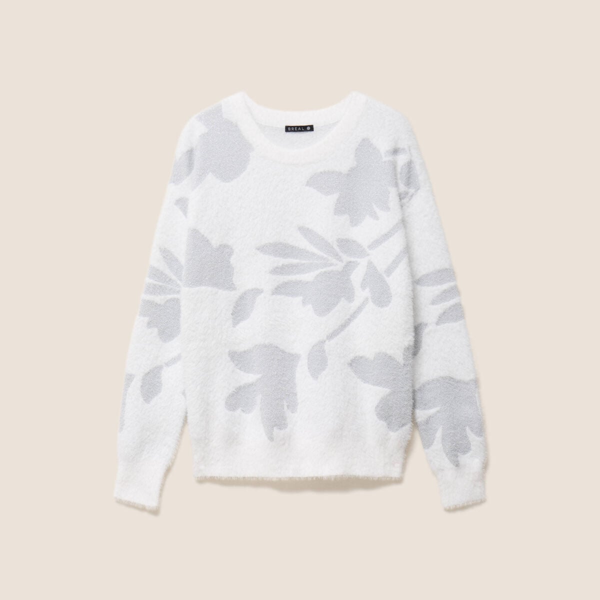 Pull col rond manches longues couleur argent femme
