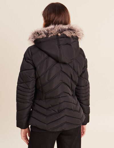 Doudoune cintr&eacute;e capuche manches longues noir femme