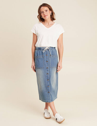 Jupe longue droite en jean denim double stone femme