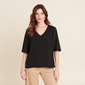 blouse manches 34 noir femme Blouse manches 3/4 noir femme