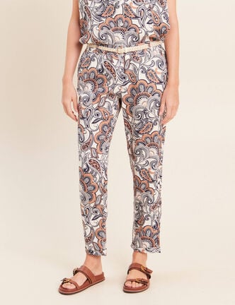 Pantalon coupe chino en lin marron femme