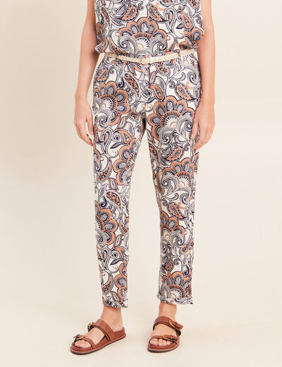 Pantalon coupe chino en lin marron femme