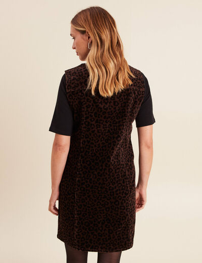 Robe droite courte sans manches velours marron cognac femme