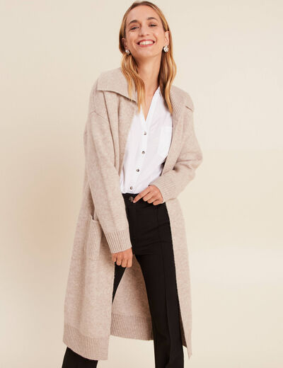 Gilet manches longues avec poches creme femme