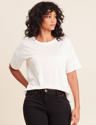 T-shirt manches coudes brillant ecru femme