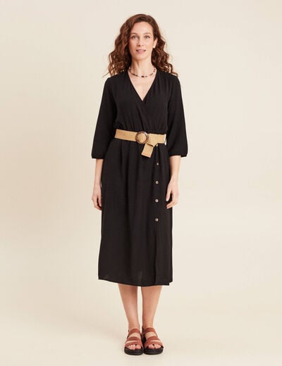 Robe droite ceinturée noir femme