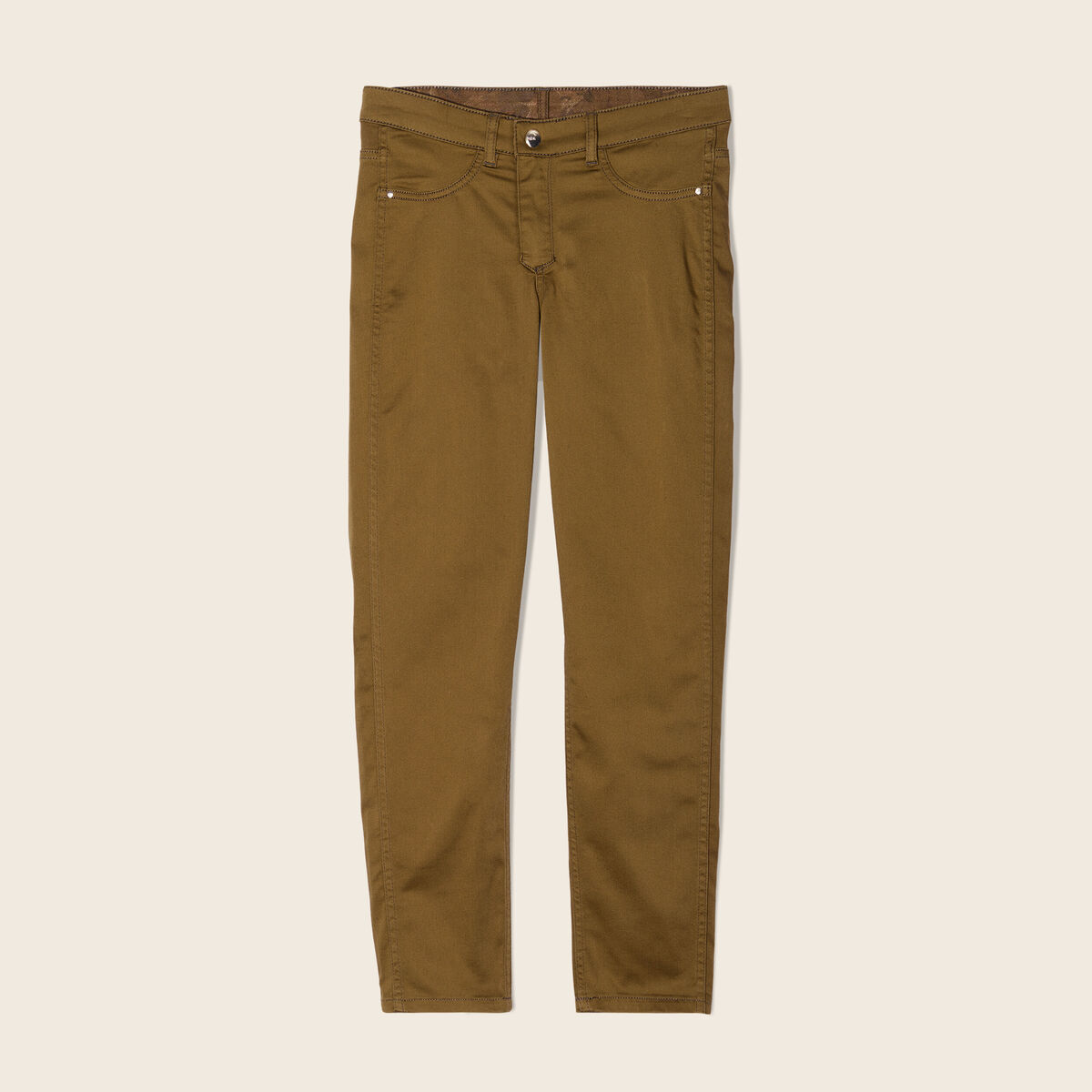Pantalon enduit r&eacute;versible couleur bronze femme