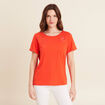 T-shirt manches courtes brod&eacute; orange fonc&eacute; femme