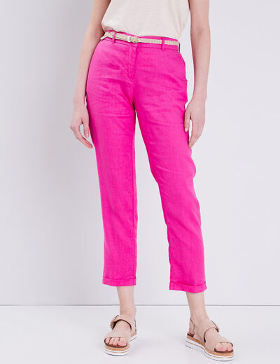 Pantalon chino taille basculée rose fushia femme
