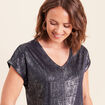 T-shirt manches courtes bleu fonc&eacute; femme