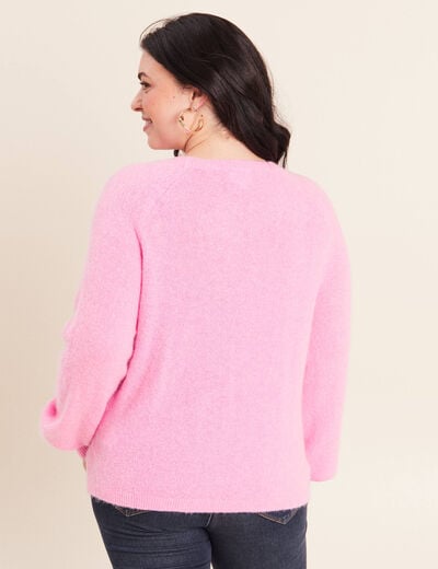 Pull col rond manches longues rose femme