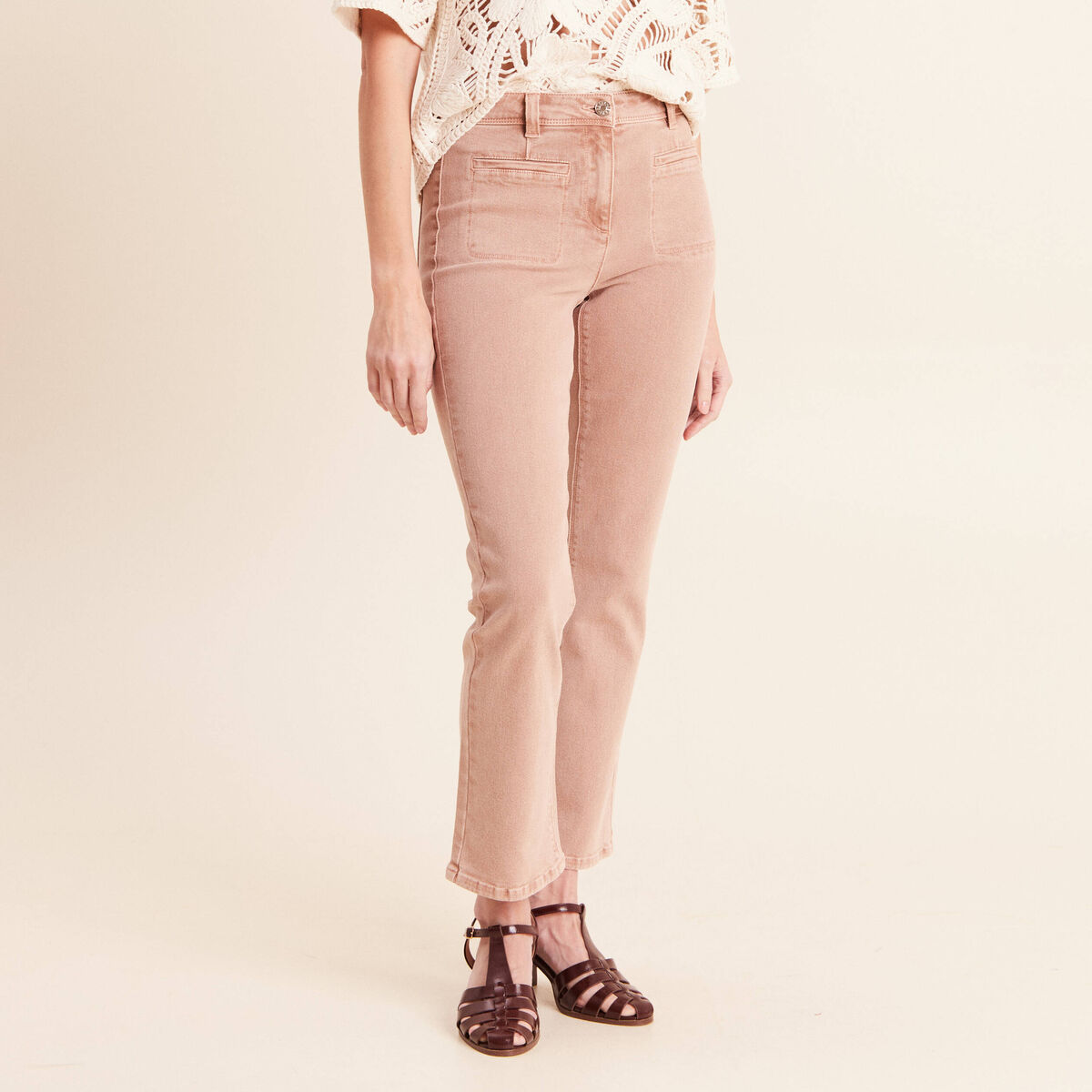 Jean bootcut taille haute marron clair femme