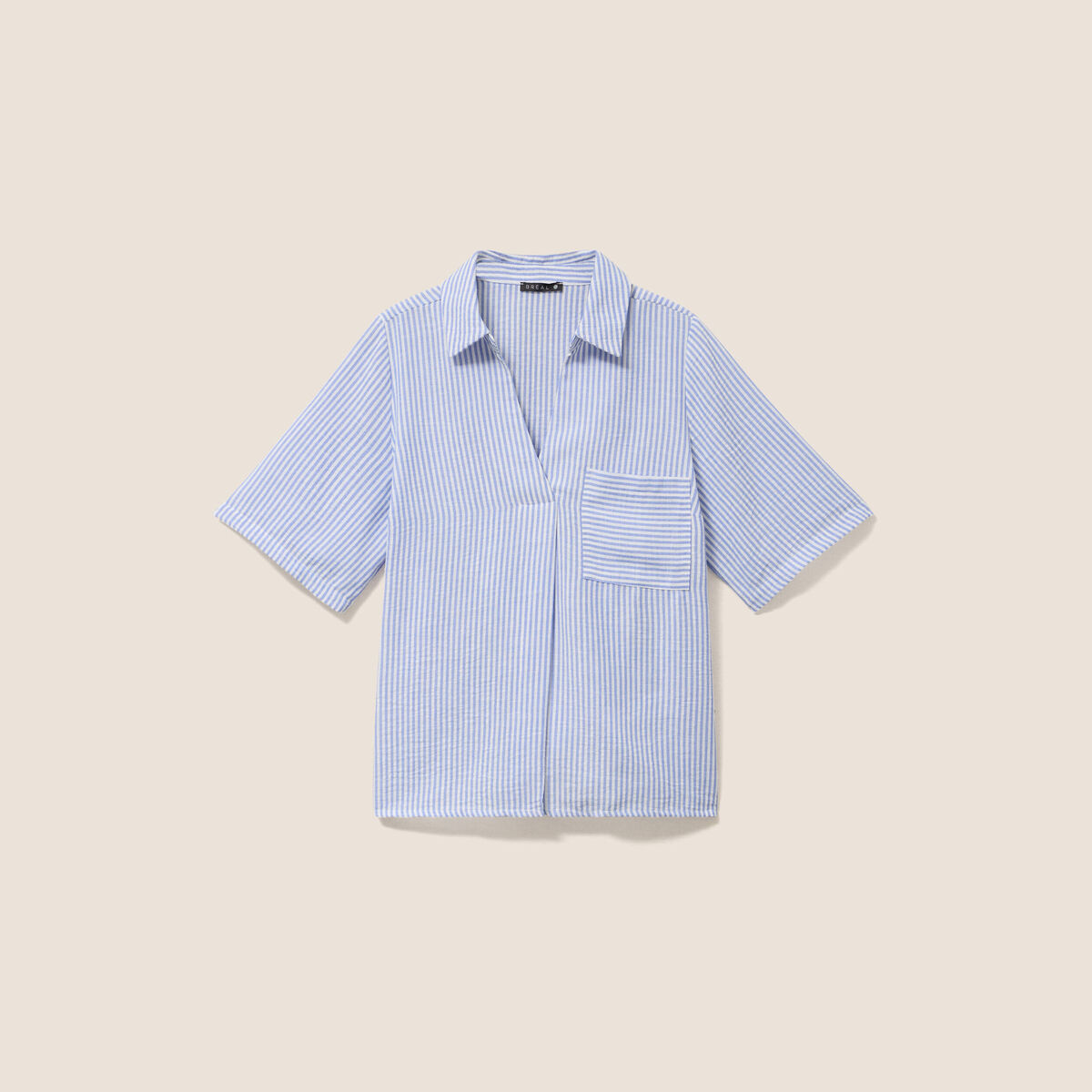 Blouse ample col chemise manches courtes bleu femme