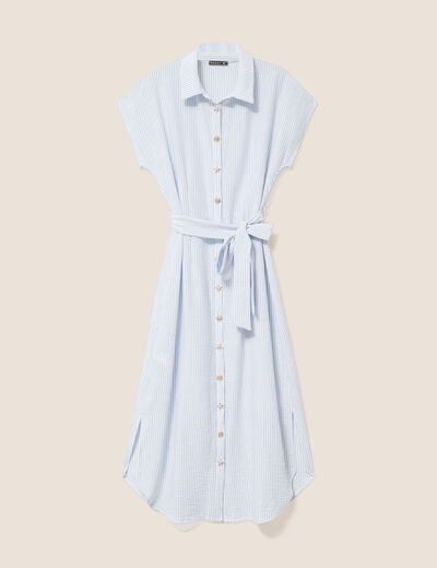 Robe longue droite col chemise bleu femme