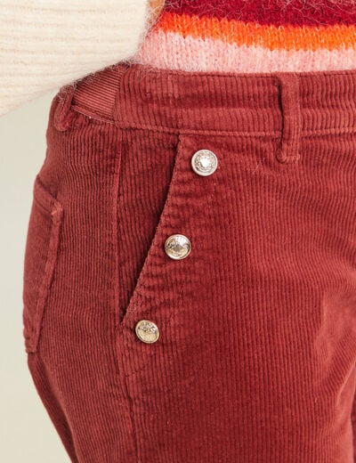 Pantalon large velours c&ocirc;tel&eacute; orange fonc&eacute; femme