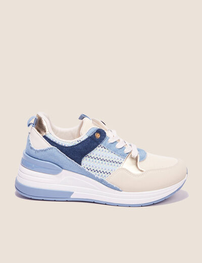 Baskets compens&eacute;es &agrave; lacets bleu femme