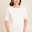 T-shirt ajust&eacute; col rond manches coudes ecru femme