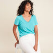 T-shirt manches courtes col en V bleu turquoise femme